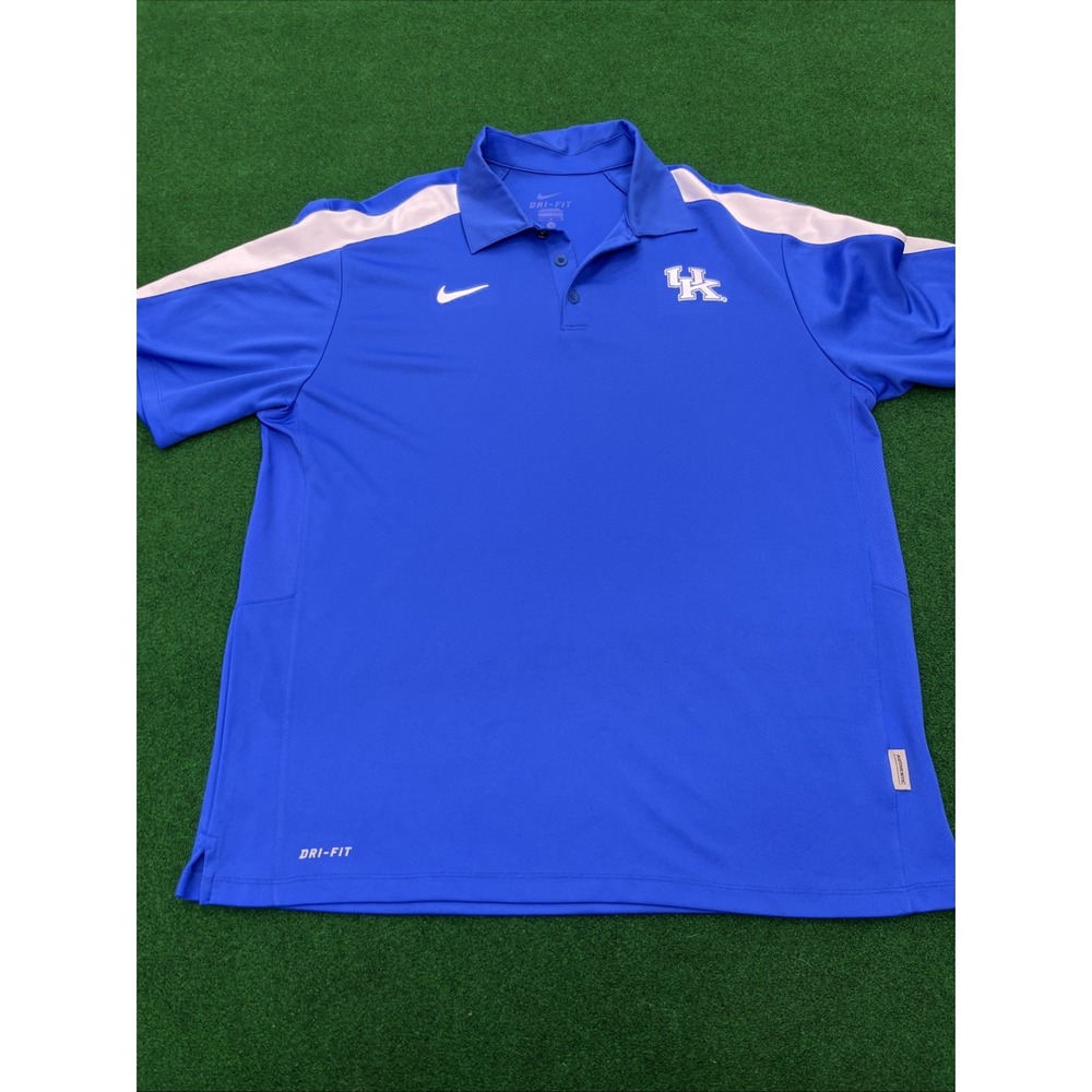 Nike University of Kentucky Wildcats Blue Dri-Fit Polo Shirt Mens Size L